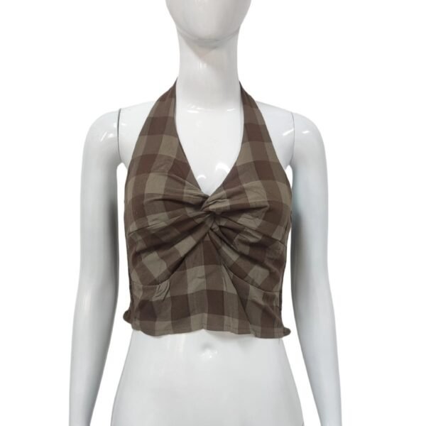 American Hot Girl Halter Plaid Twisted Vest - Image 2